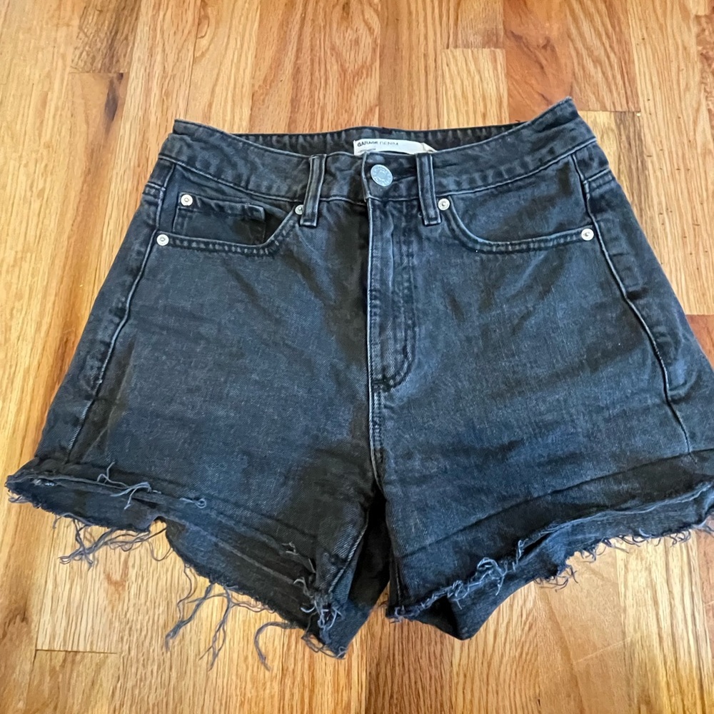 garage black denim shorts